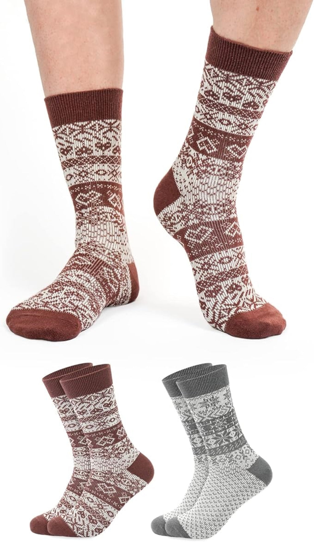 Footnote Wollsocken - 40% Wolle, atmungsaktiv und wärmend - 2 Paar (grau & rot)