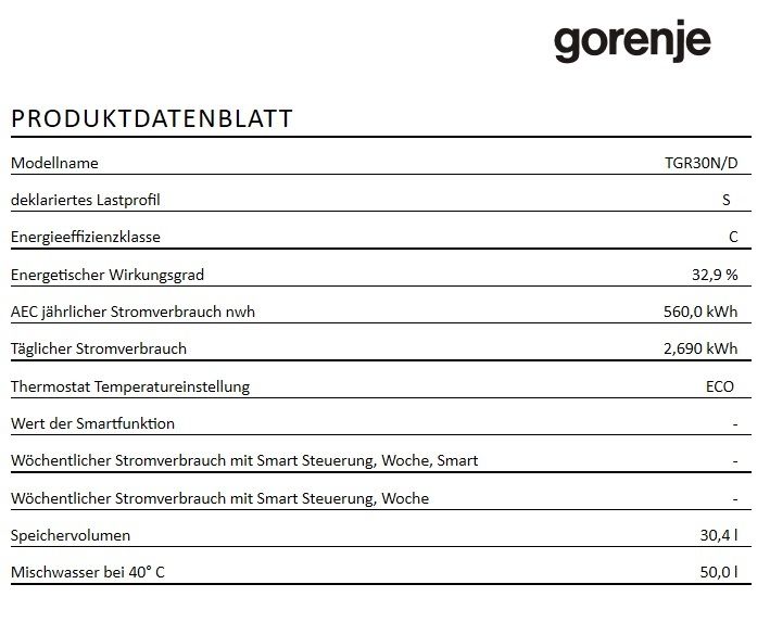 Gorenje Boiler TGR30 N/D 30 Liter DRUCKFEST Thermostat ECO Warmwasser