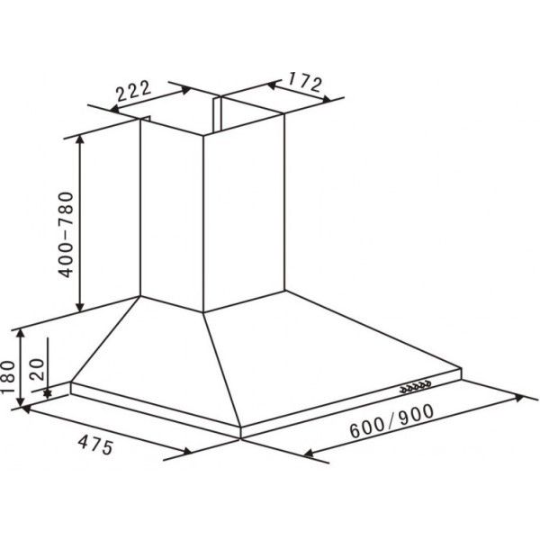 PKM Kaminabzugshaube 6091H - 60cm, Edelstahl, Wandesse, Dunstabzugshaube