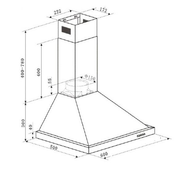 PKM Kaminabzugshaube 6090-2H - 60cm, Edelstahl, Wandesse, Dunstabzugshaube