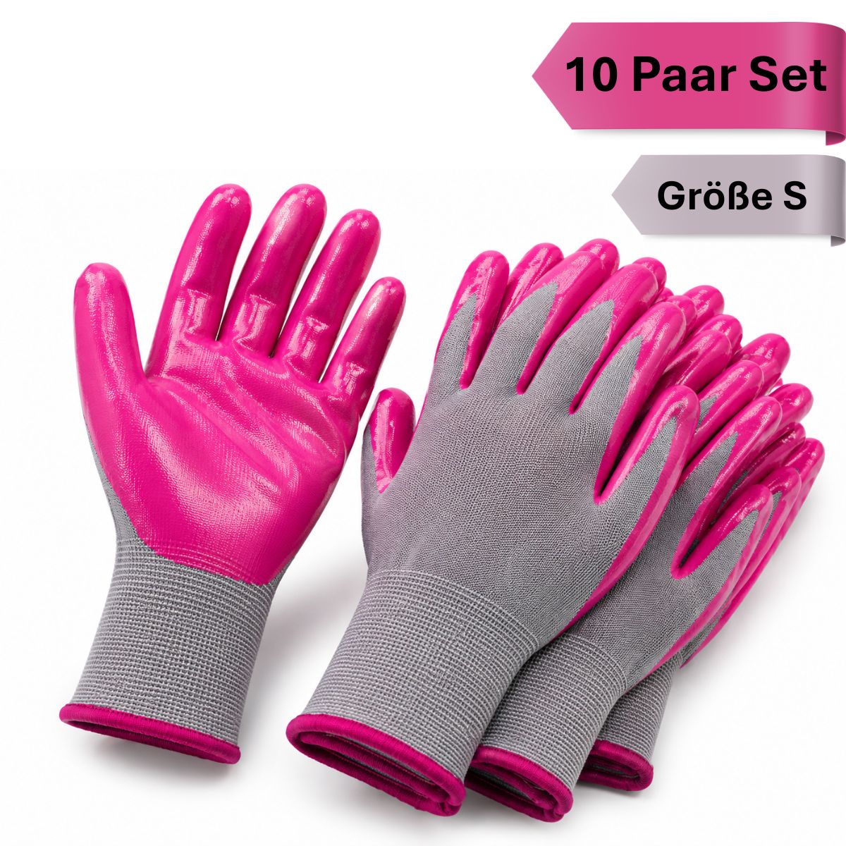 eVendix Gartenhandschuhe unisex mit Gripbeschichtung – Atmungsaktive Arbeitshandschuhe für Gartenarbeit, Pflanzen, Unkraut & Balkon – 10 Paar S Größe Rosa\Grau