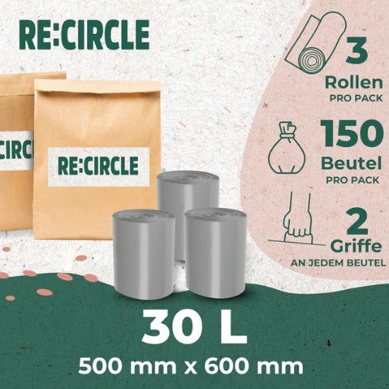 RE:CIRCLE Müllbeutel 30 Liter (50 Beutel p. Rolle) Die umweltschonende Lösung für die Abfallentsorgung