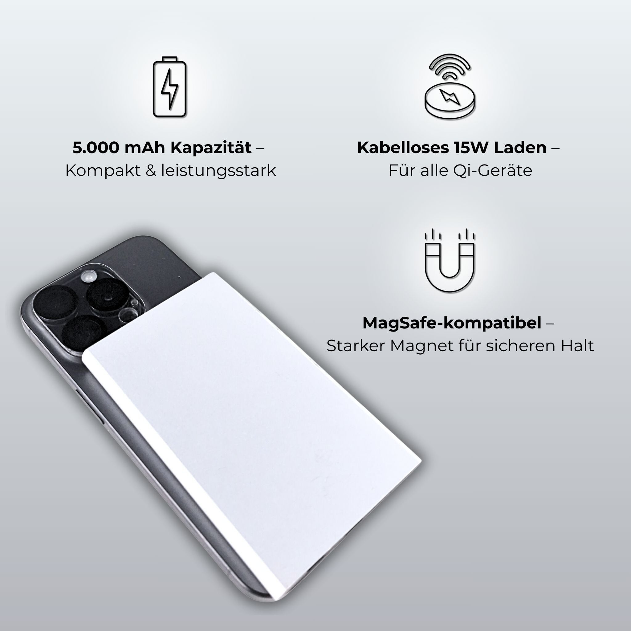 PHONIE 5.000 mAh Powerbank – MagSafe-kompatibel, kabellos & Langlebig
