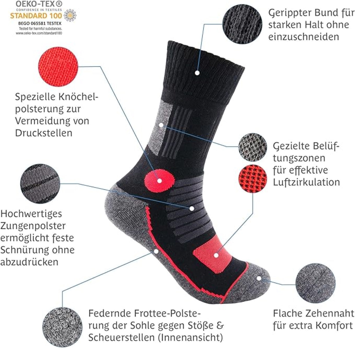 Footnote Wandersocken - ergonomische Spezialzonen, hoher Tragekomfort - 3 Paar