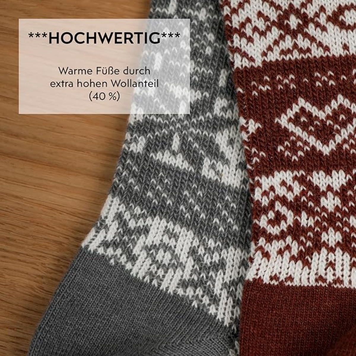 Footnote Wollsocken - 40% Wolle, atmungsaktiv und wärmend - 2 Paar (grau & rot)