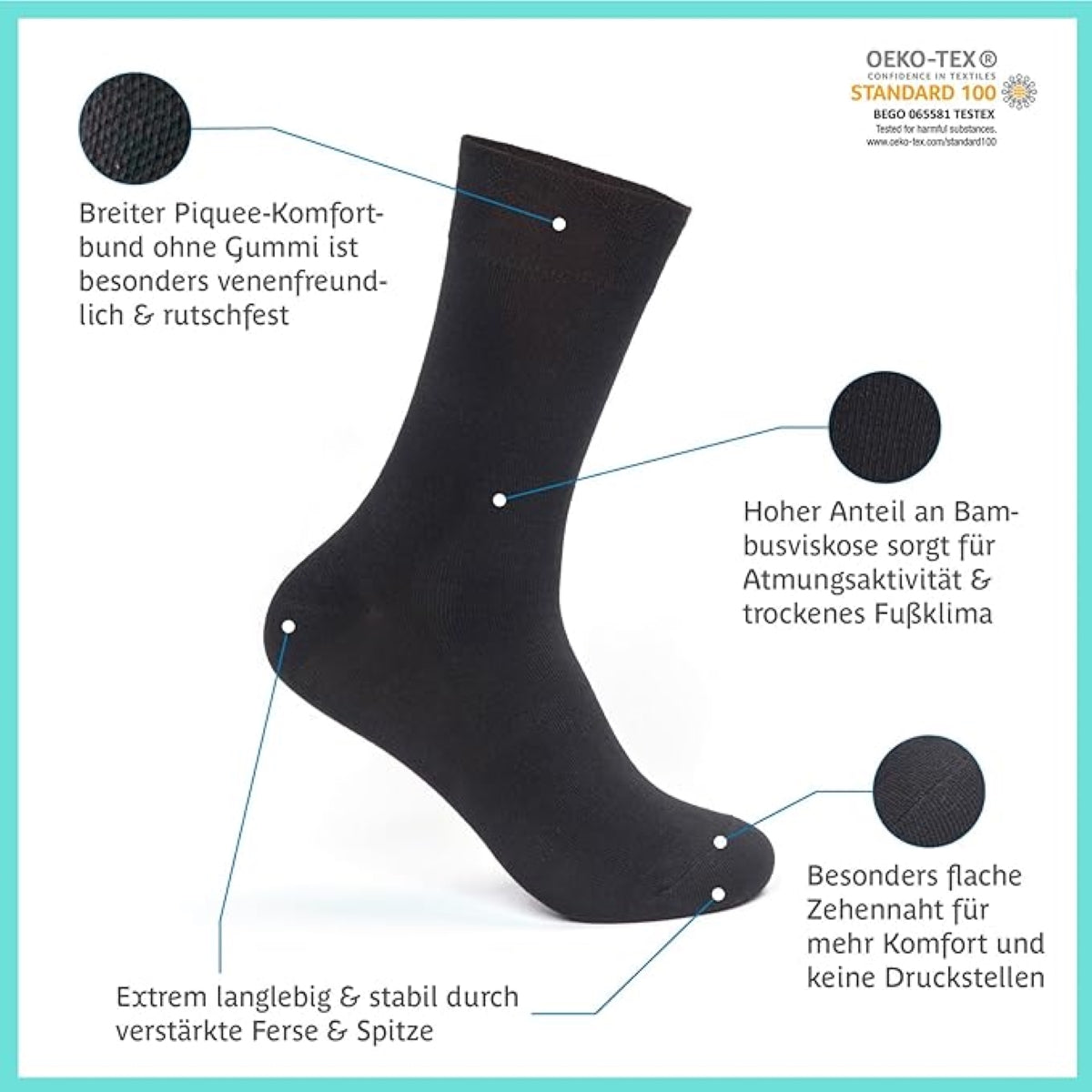 Footnote Bambussocken - hochwertig, atmungsaktiv, antibakteriell - 8 Paar