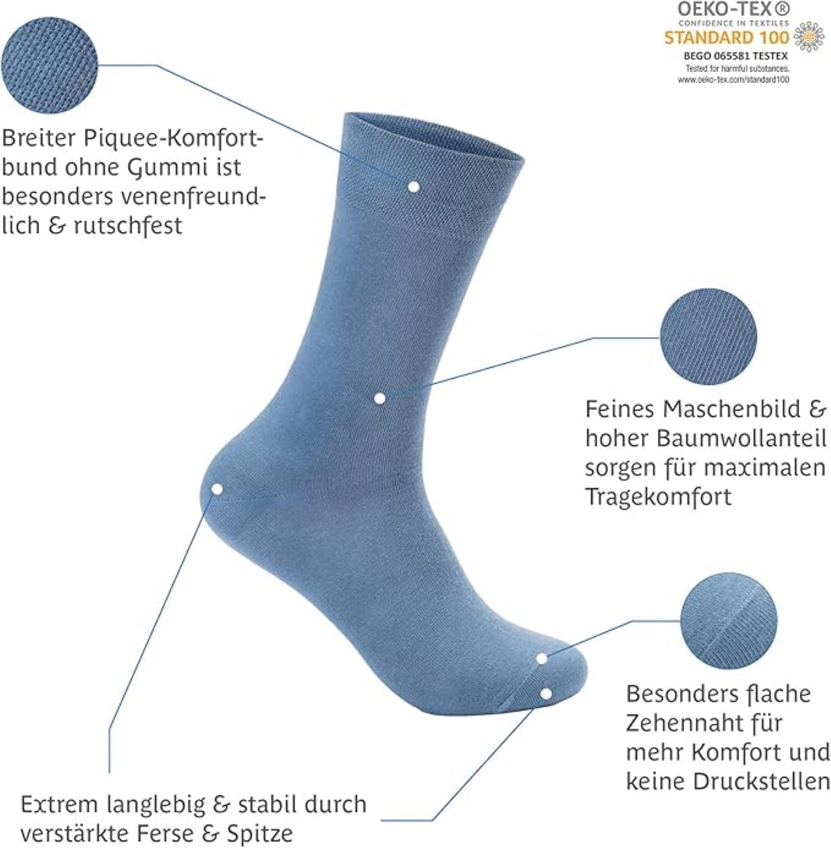 Footnote Baumwollsocken - hochwertig, atmungsaktiv, Premium Qualität - 10 Paar