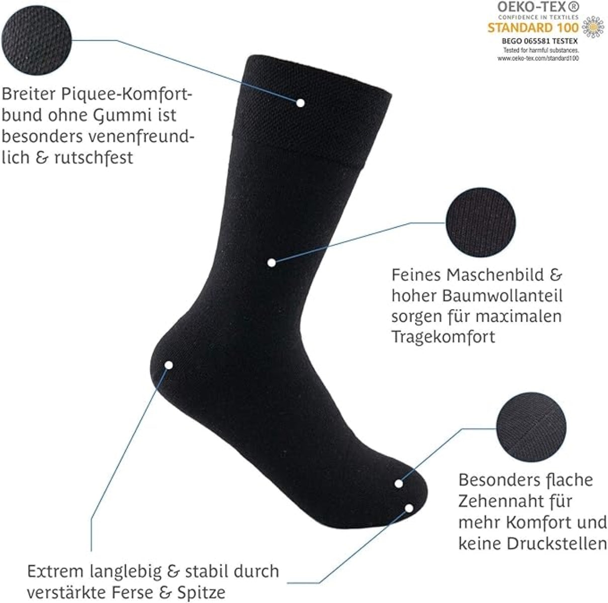 Footnote Baumwollsocken - hochwertig, atmungsaktiv, Premium Qualität - 10 Paar