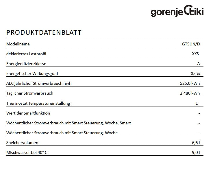 Gorenje Boiler GT5 UN/D 5Liter DRUCKFEST Warmwasserbereiter Untertisch