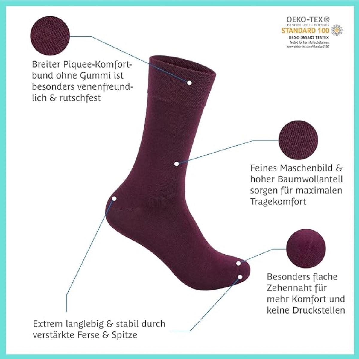 Footnote Baumwollsocken - hochwertig, atmungsaktiv, Premium Qualität - 10 Paar