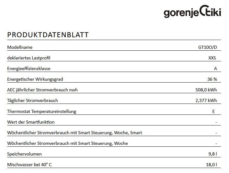 Gorenje Boiler GT 10 O - 9,8 Liter DRUCKFEST Obertisch Warmwasserbereiter