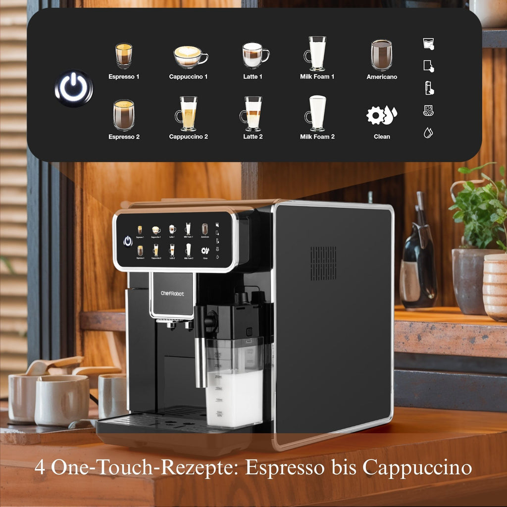 ChefRobot Espresso-Vollautomat, 4 Kaffeesorten, Touchscreen, 1,5 l, selbstreinigend