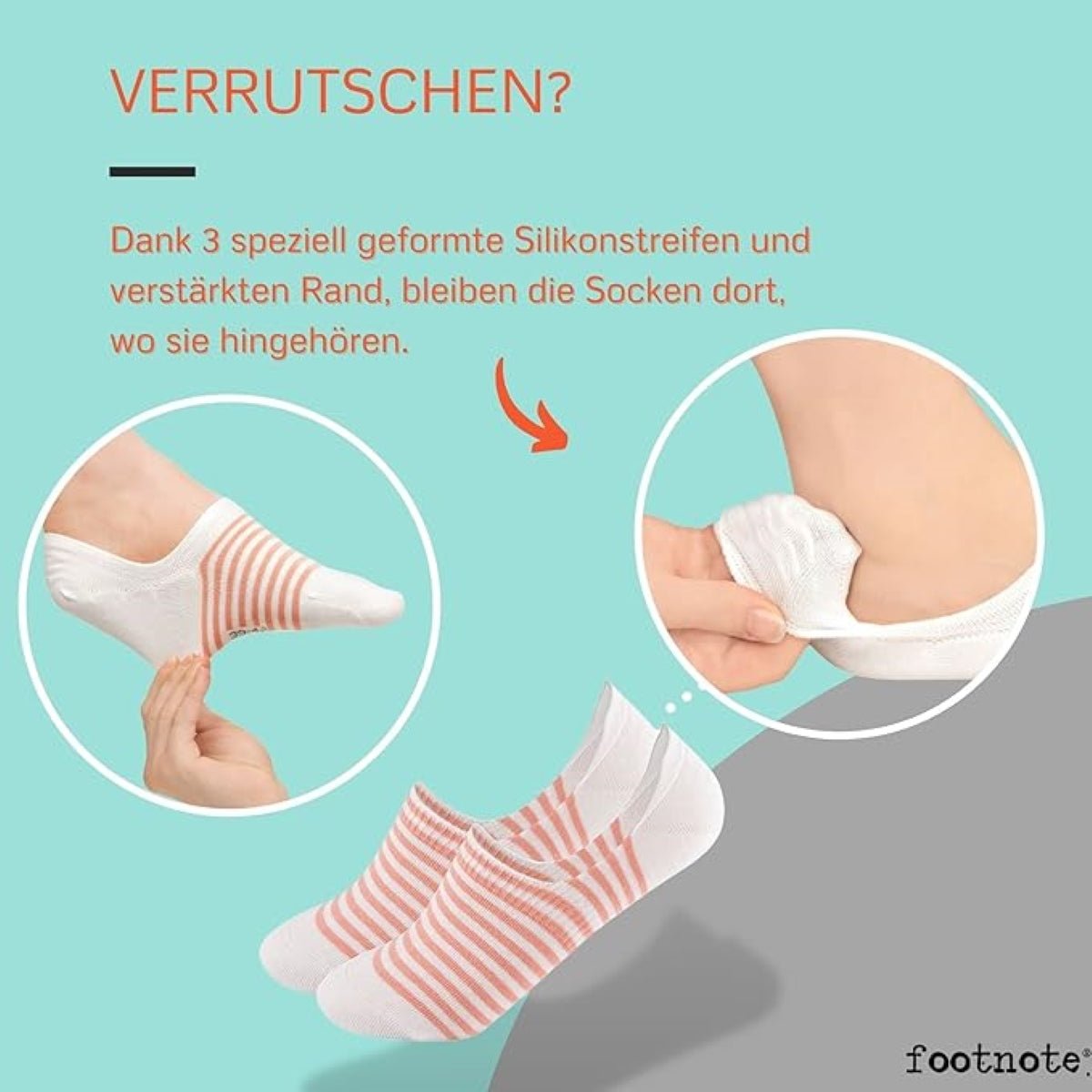 Footnote Füßlinge - unsichtbare Low Cut Sneakersocken mit Silikon - 8 Paar