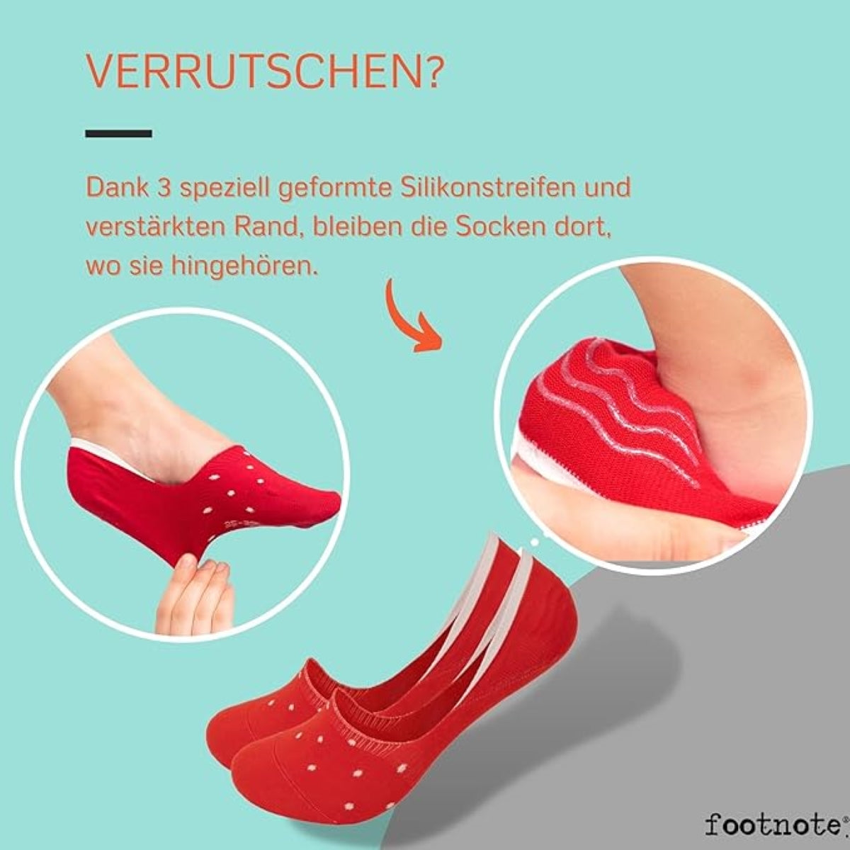 Footnote Füßlinge - unsichtbare Low Cut Sneakersocken mit Silikon - 8 Paar