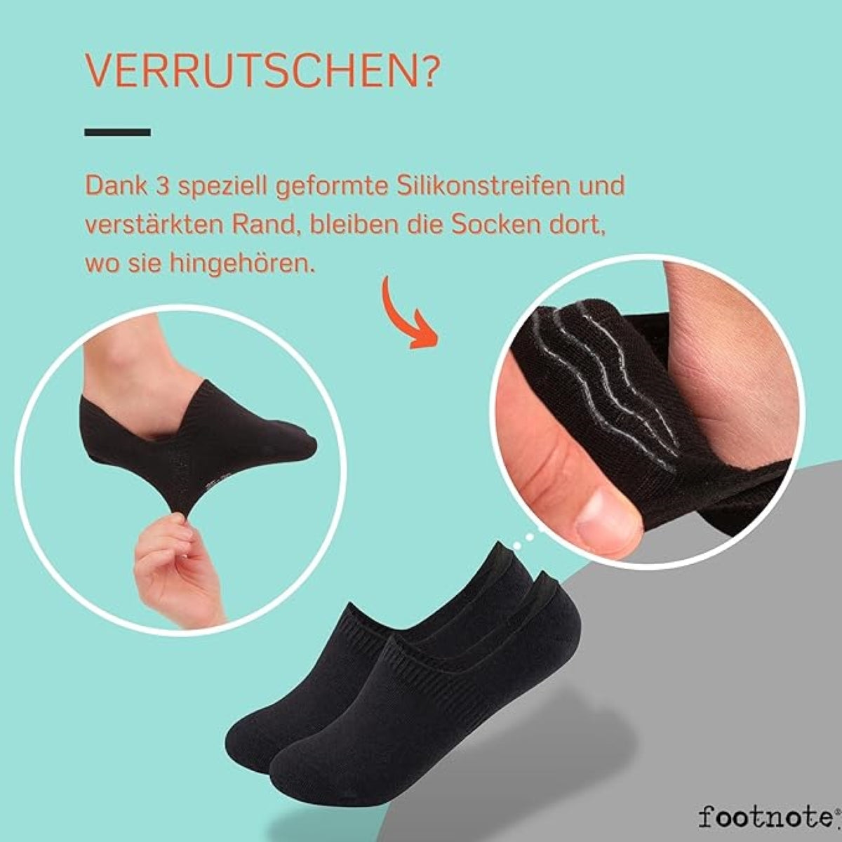 Footnote Füßlinge - unsichtbare Low Cut Sneakersocken mit Silikon - 8 Paar