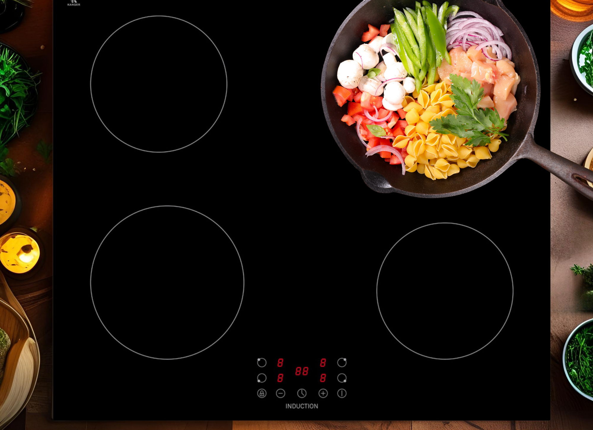 PKM Induktionskochfeld KHIF4 G-2 60cm autark Touch rahmenlos Glaskeramik