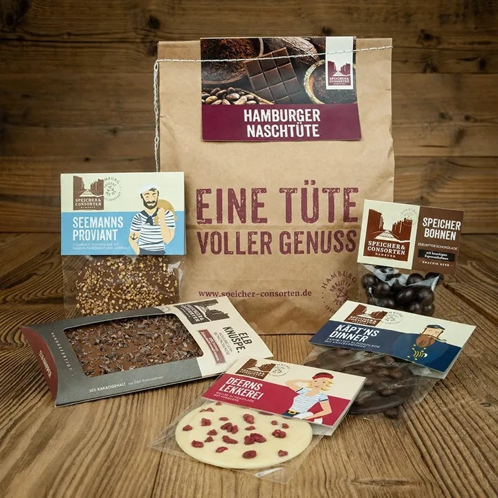 Speicher & Consorten Geschenkeset „Hamburger Naschtüte“ 5x Schokolade