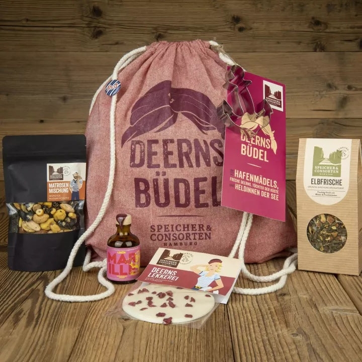 Speicher & Consorten Geschenkeset „Deerns Büdel“ Tee, Likör & Naschereien