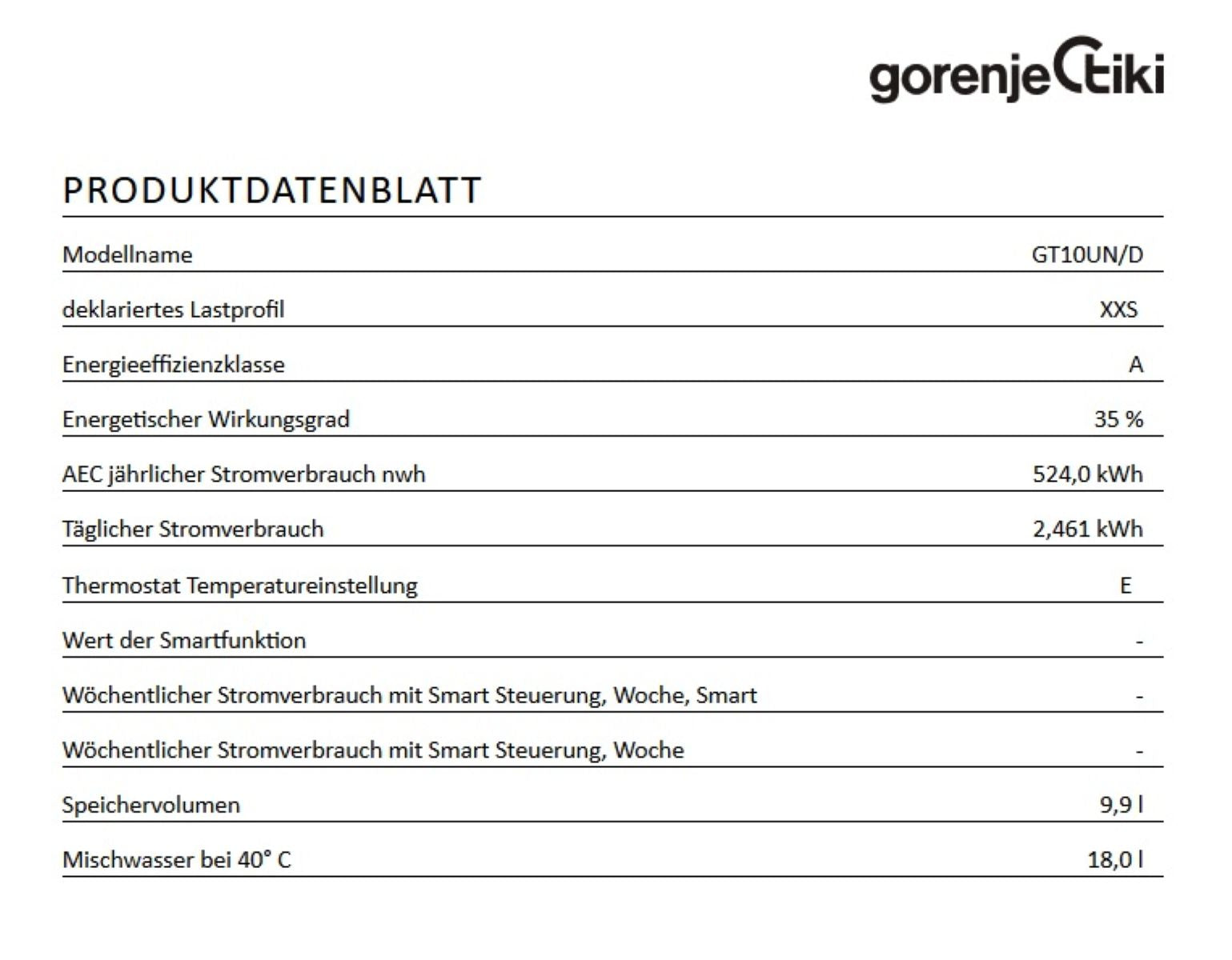 Gorenje Boiler  GT 10U 10 Liter DRUCKFEST Warmwasserbereiter Untertisch