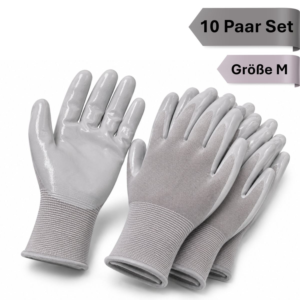 eVendix Gartenhandschuhe unisex mit Gripbeschichtung – Atmungsaktive Arbeitshandschuhe für Gartenarbeit, Pflanzen, Unkraut & Balkon – 10 Paar M Größe Grau