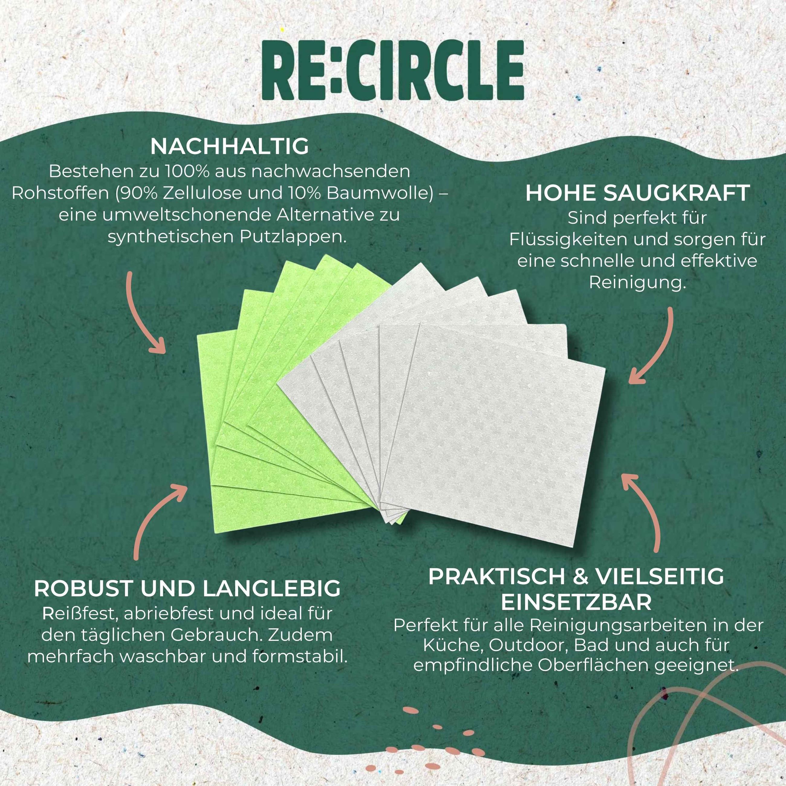 RE:CIRCLE nachhaltige Schwammtücher - 10er Pack - für Küche & Bad