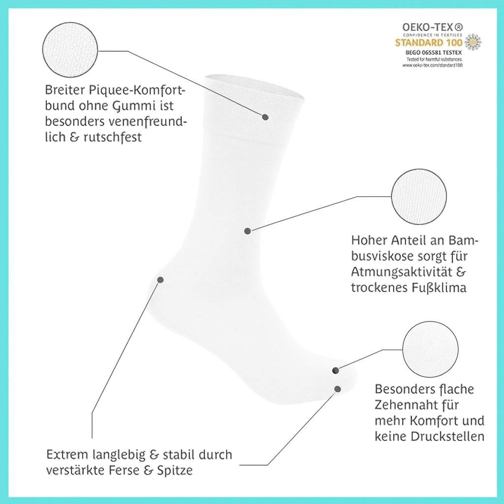 Footnote Bambussocken - hochwertig, atmungsaktiv, antibakteriell - 8 Paar