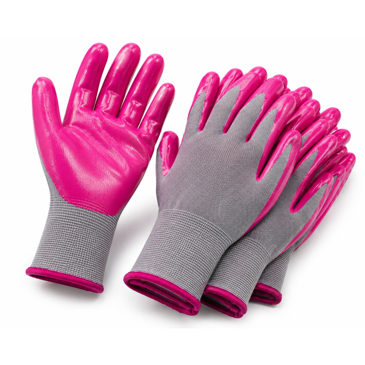 10 Paar Gartenhandschuhe Pink/Grau Größe S mit Nitrilschaum