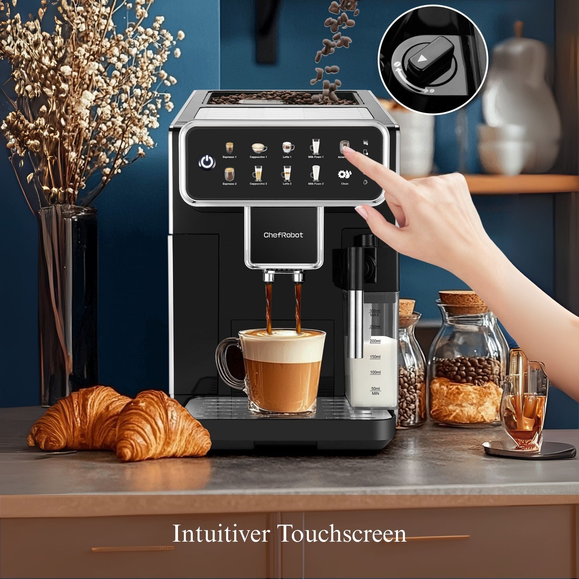 ChefRobot Kaffeevollautomat, 4 Sorten, Touchscreen, 1,5 l, selbstreinigend