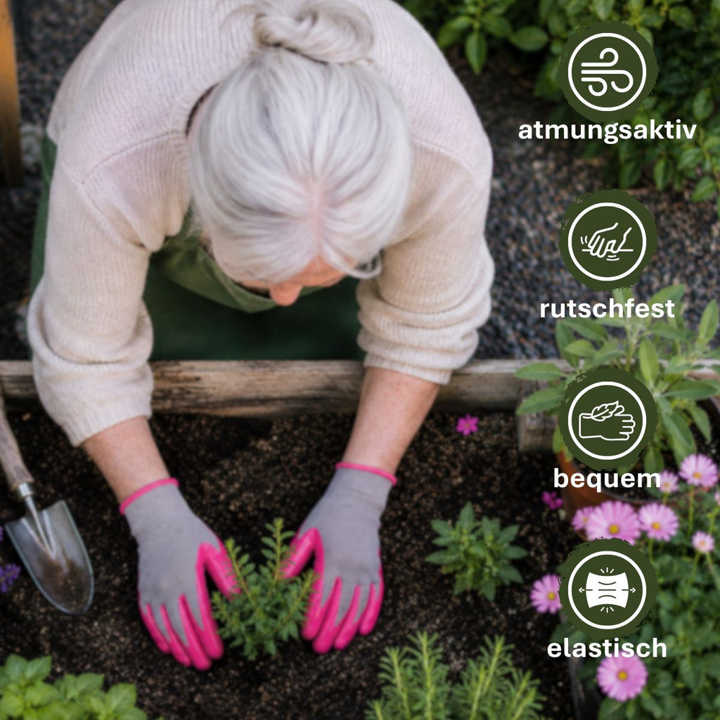 eVendix Gartenhandschuhe unisex mit Gripbeschichtung – Atmungsaktive Arbeitshandschuhe für Gartenarbeit, Pflanzen, Unkraut & Balkon – 10 Paar M Größe Grau
