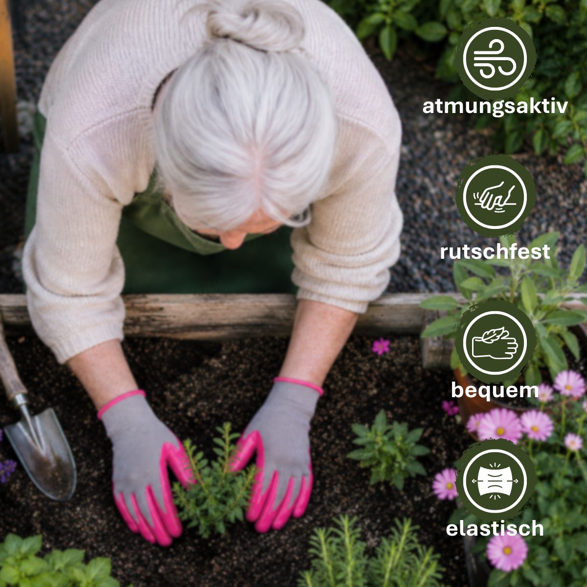 eVendix Gartenhandschuhe unisex mit Gripbeschichtung – Atmungsaktive Arbeitshandschuhe für Gartenarbeit, Pflanzen, Unkraut & Balkon – 10 Paar S Größe Rosa\Grau