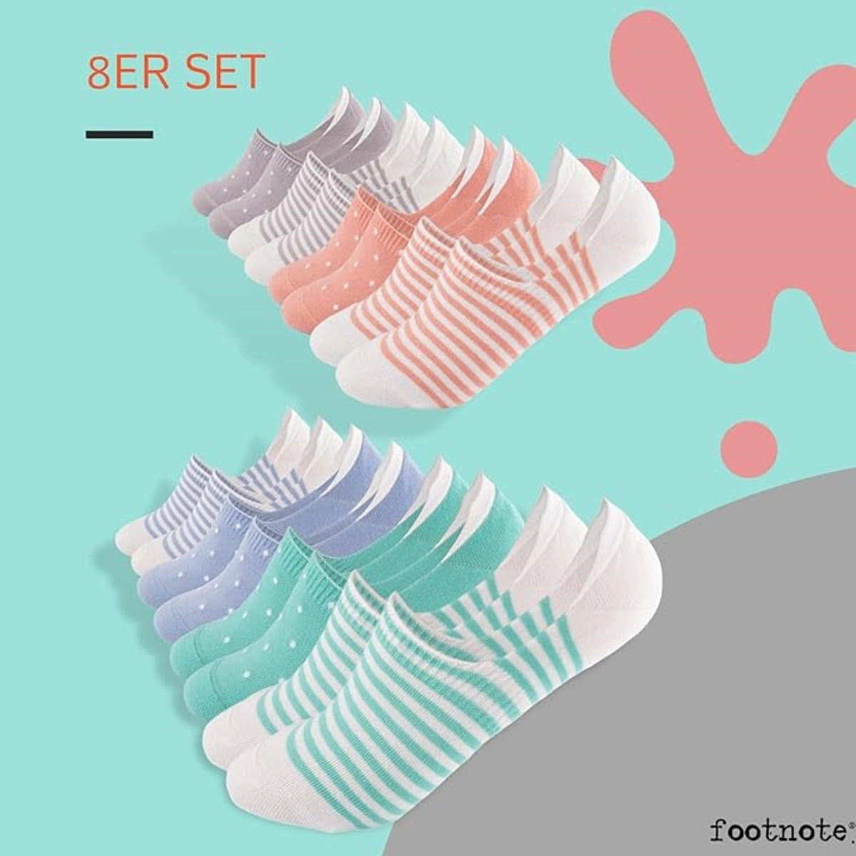 Footnote Füßlinge - unsichtbare Low Cut Sneakersocken mit Silikon - 8 Paar