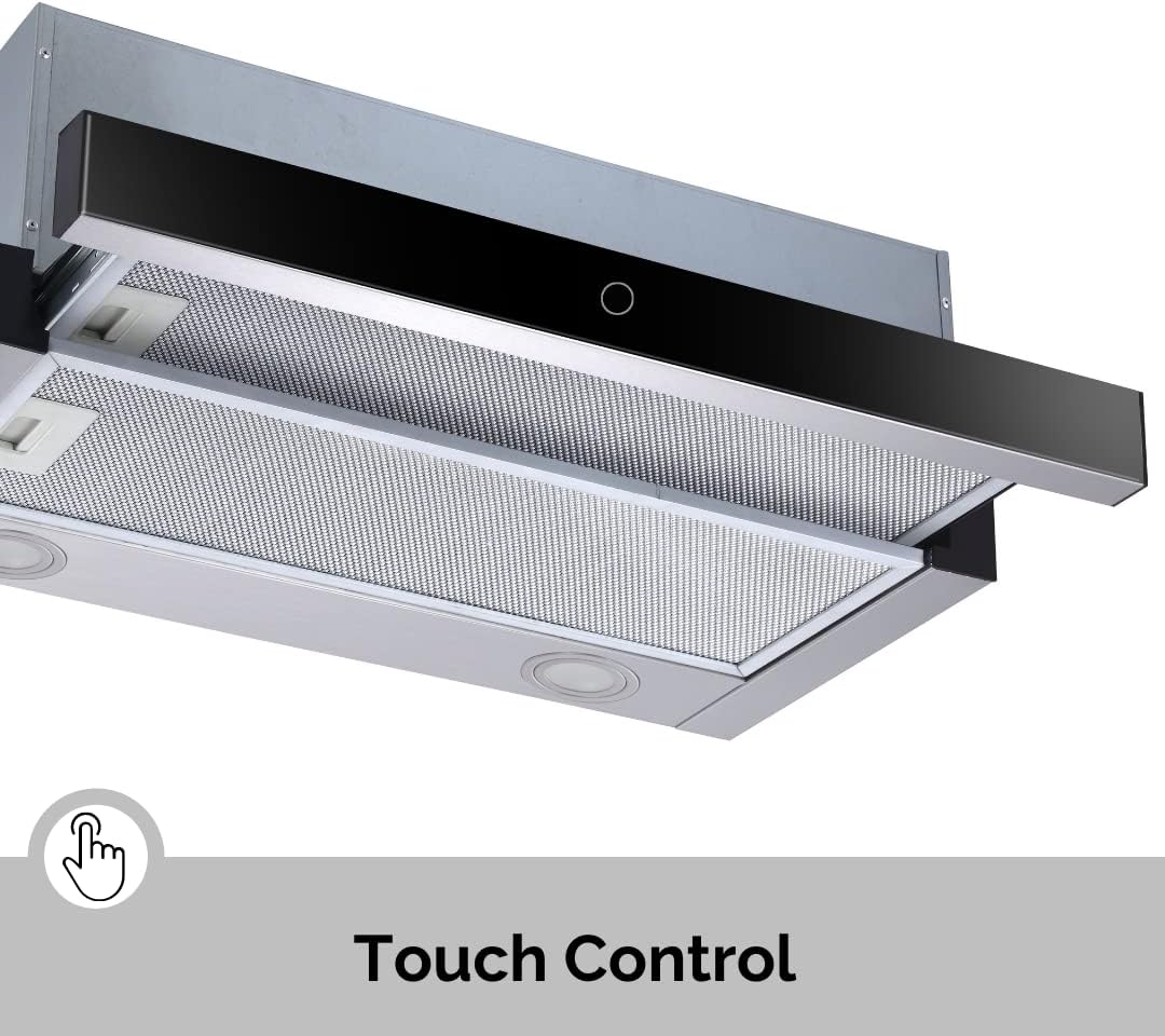 PKM Flachschirmhaube FS2-60BBGTY - 60cm, ausziehbar, Glasblende, Touch-Control