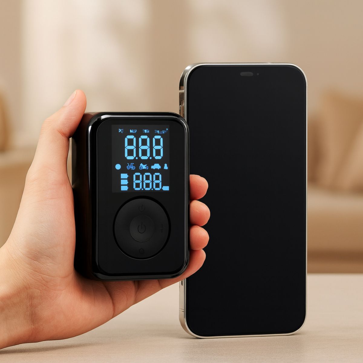 PATONA elektrische Luftpumpe 10,3 bar / 150 PSI | tragbarer Akku-Kompressor mit LED, SOS-Licht & Powerbank