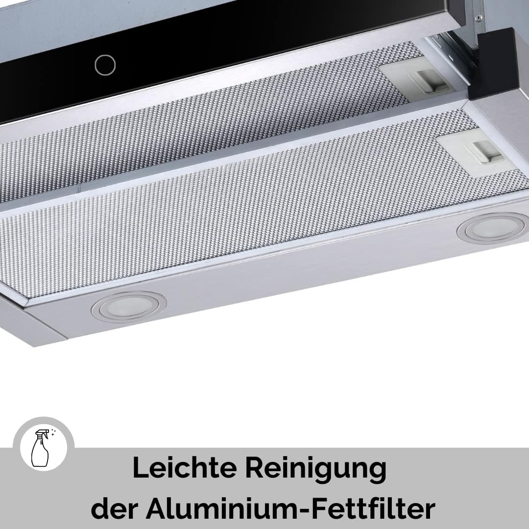 PKM Flachschirmhaube FS2-60BBGTY - 60cm, ausziehbar, Glasblende, Touch-Control