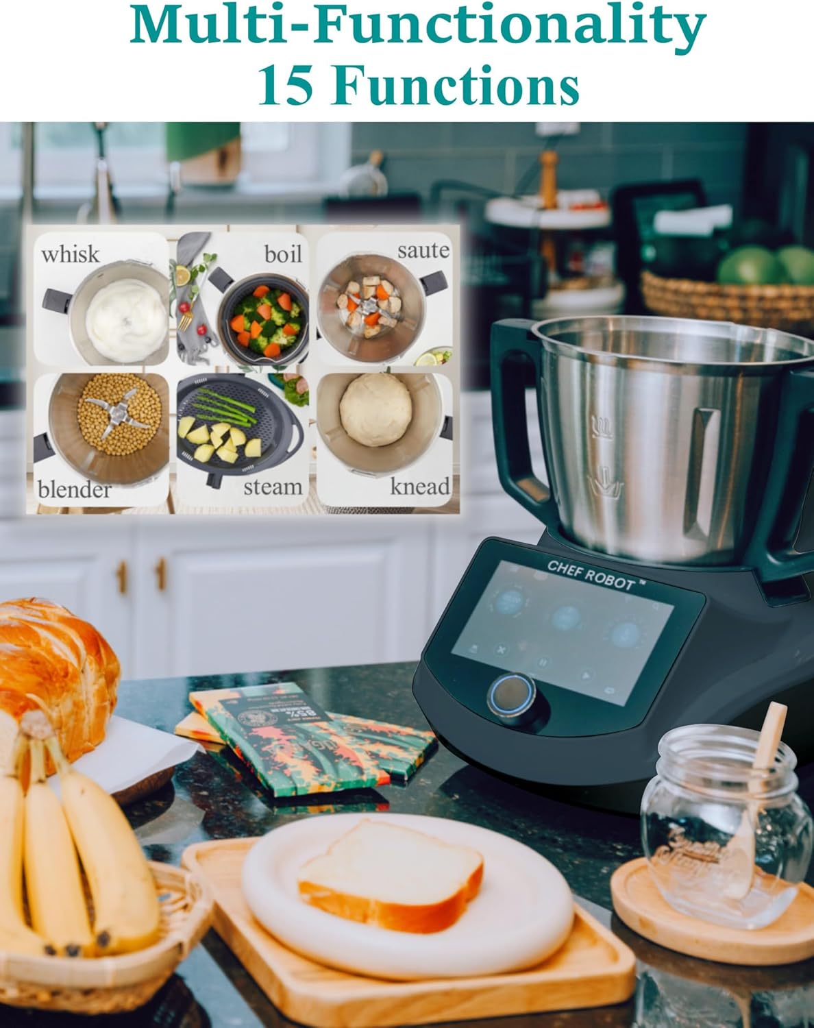 ChefRobot UltraCook CR-7, All-in-One-Küchenmaschine, smart 3 l, 7-Zoll-TFT-Bildschirm