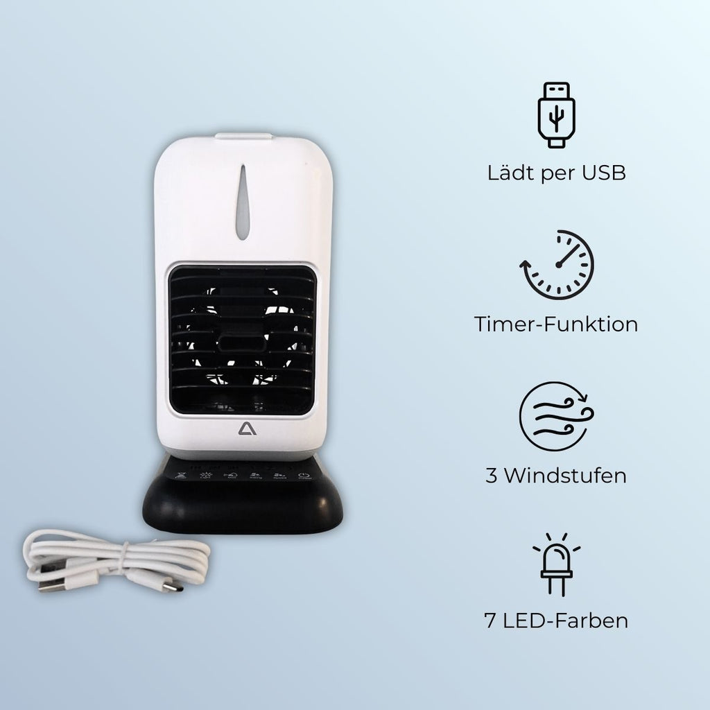 Ambiano Tischluftkühler mit LED, Timer, 3 Stufen & 450ml Tank