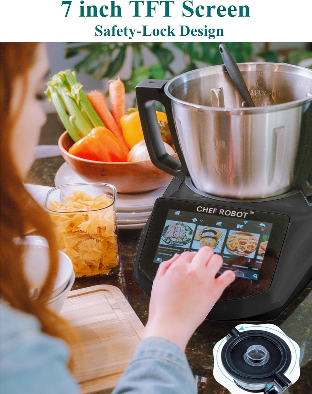ChefRobot UltraCook CR-7, All-in-One-Küchenmaschine, smart 3 l, 7-Zoll-TFT-Bildschirm