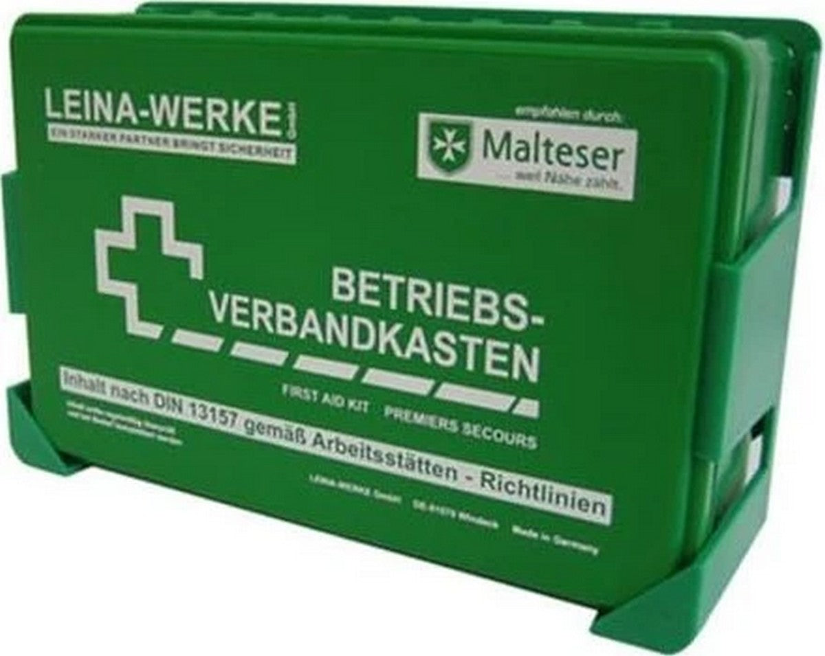 Leina Werke Betriebsverbandkasten DIN 13157 – Grün, mit Wandhalterung