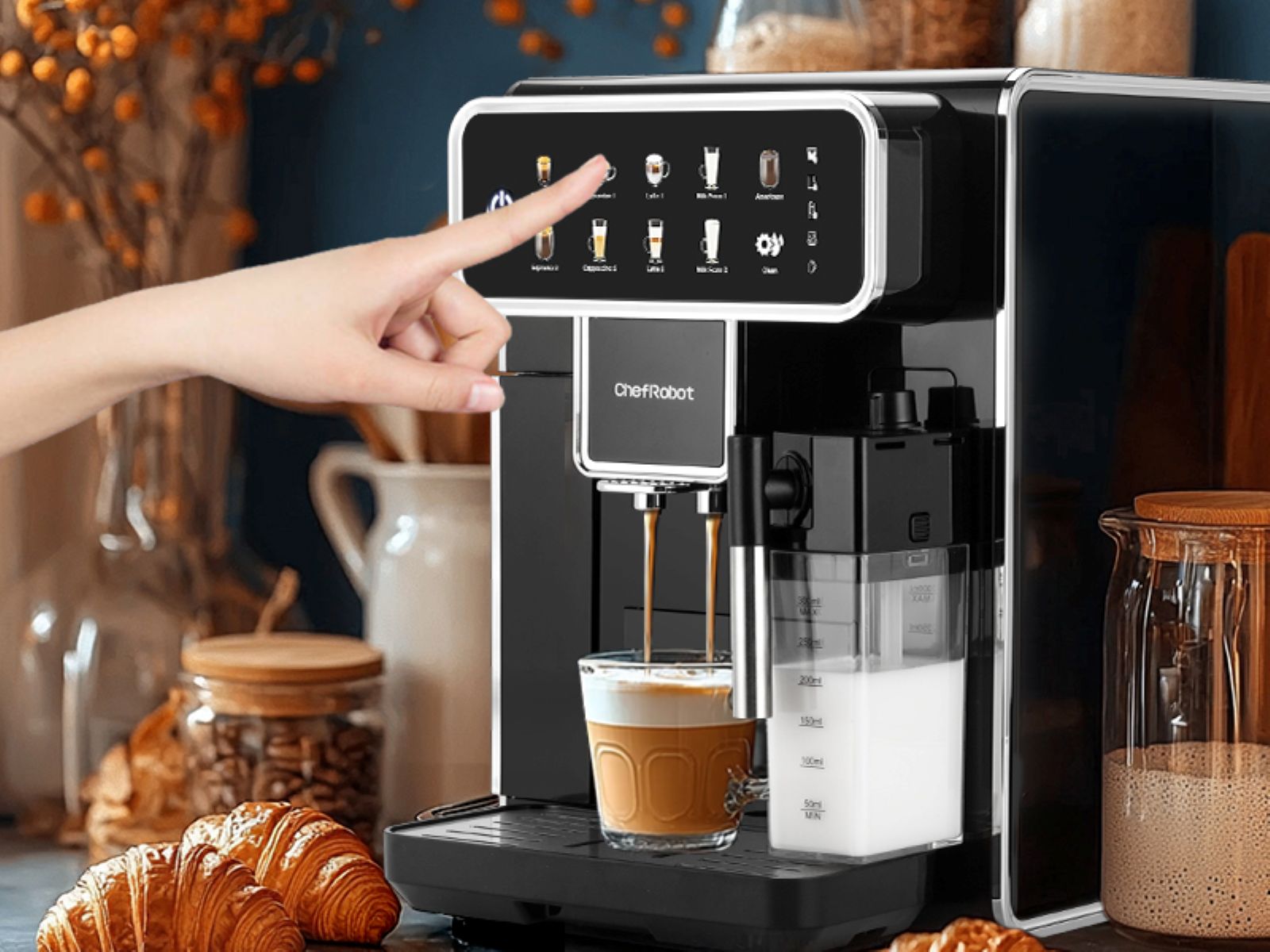 ChefRobot Kaffeevollautomat, 4 Sorten, Touchscreen, 1,5 l, selbstreinigend