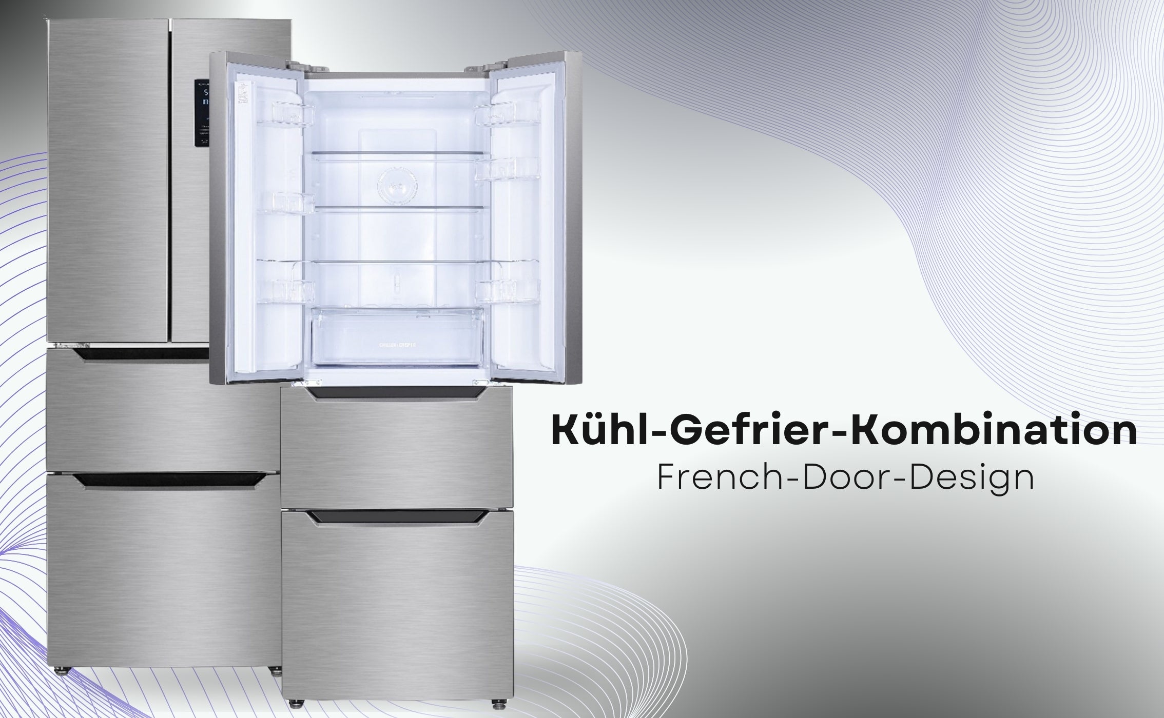 PKM KHFD350ENFIX Frenchdoor Kühlschrank – 320 L, NoFrost, TouchControl, Schubladen, Inox-Design