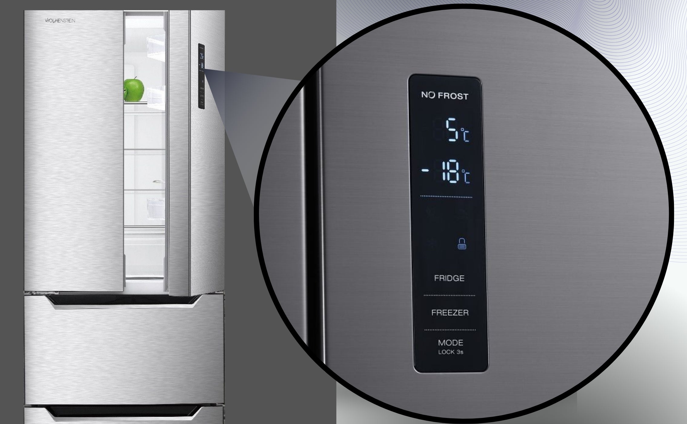 PKM KHFD350ENFIX Frenchdoor Kühlschrank – 320 L, NoFrost, TouchControl, Schubladen, Inox-Design