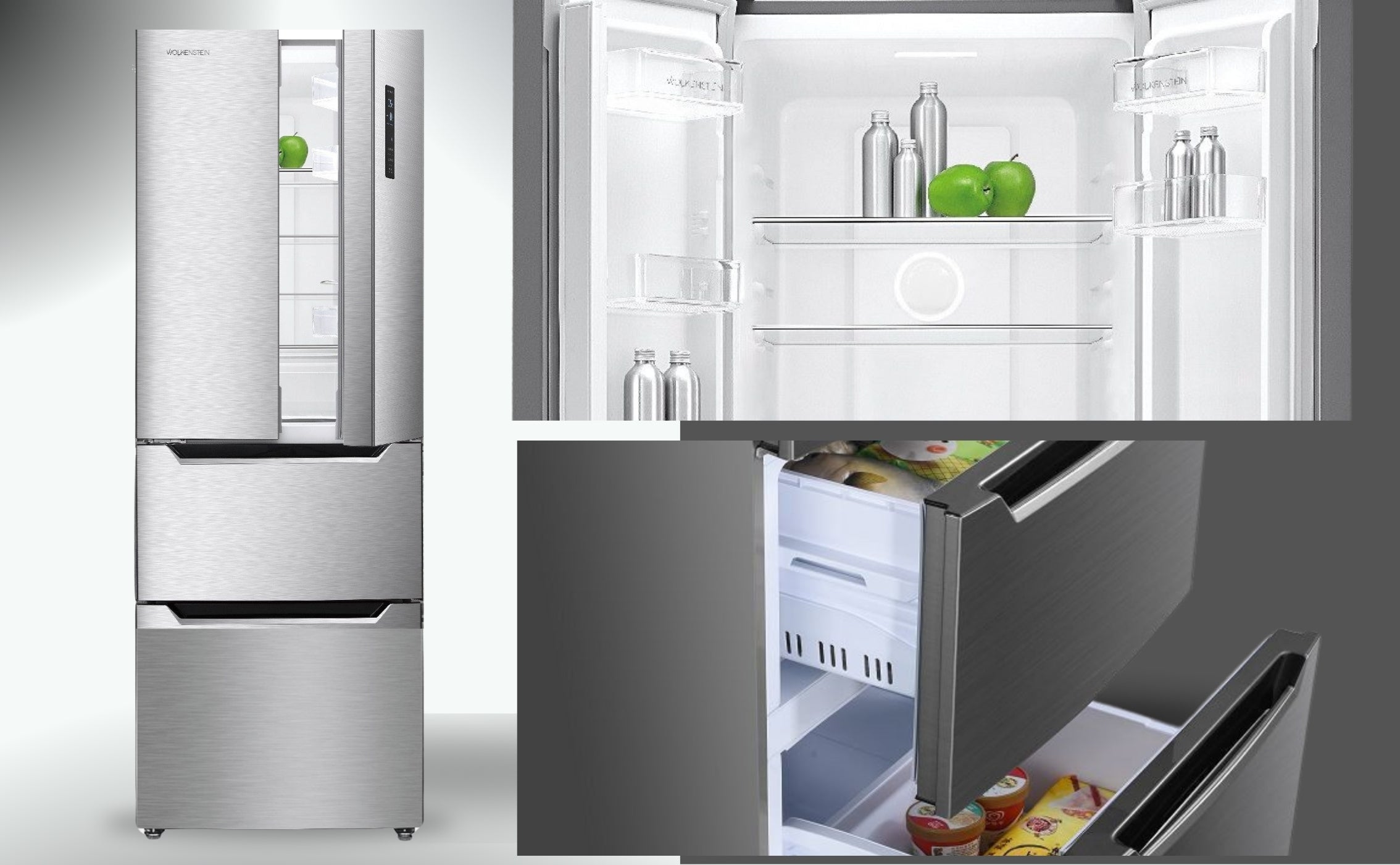 PKM KHFD350ENFIX Frenchdoor Kühlschrank – 320 L, NoFrost, TouchControl, Schubladen, Inox-Design