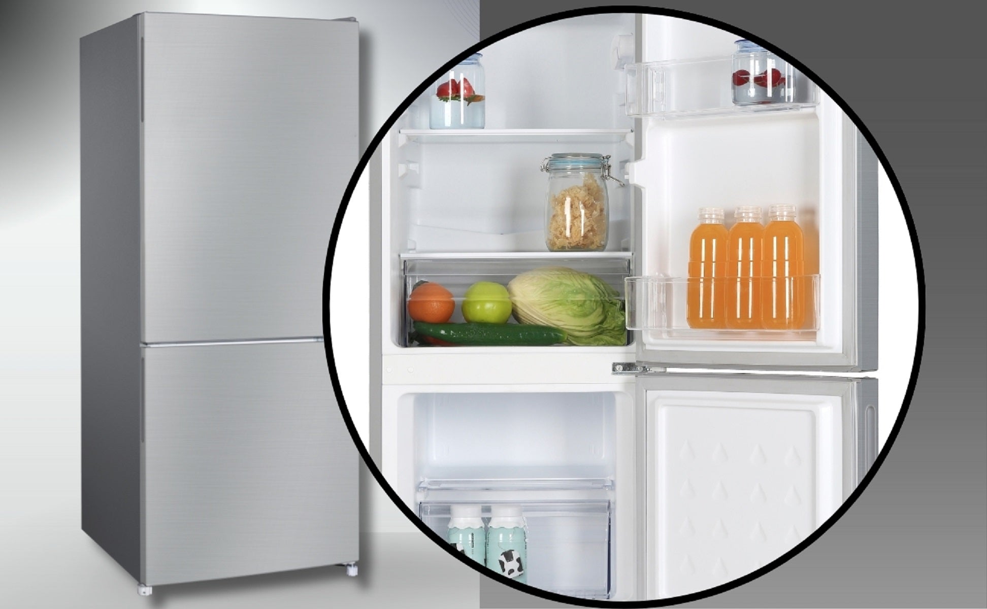 PKM Kühlgefrierkombination KHKG117ES Silber, 117 L – 4-Sterne-Gefrierfach, LED, 39 dB