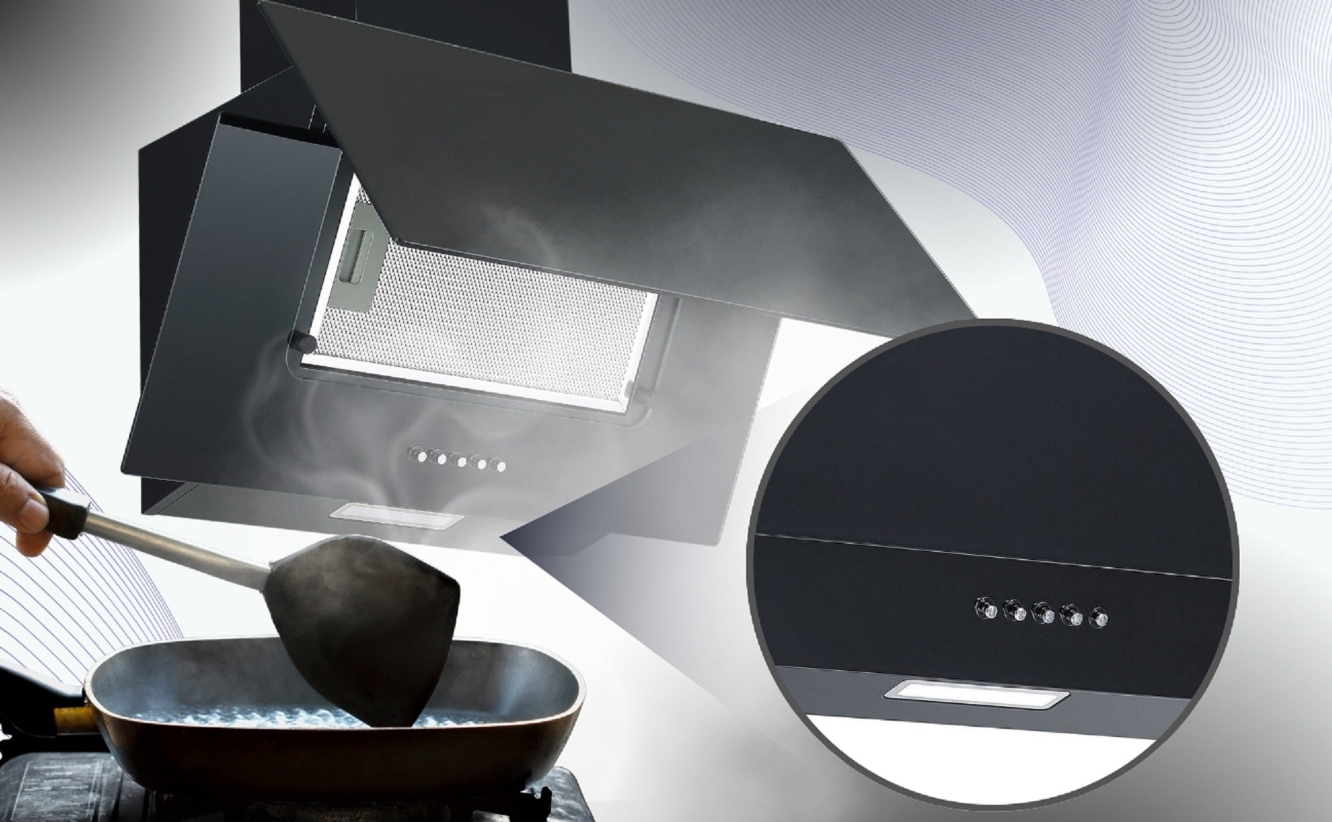 PKM Kopffreihaube KH9039H Glas moderne Dunstabzugshaube schwarz 60cm