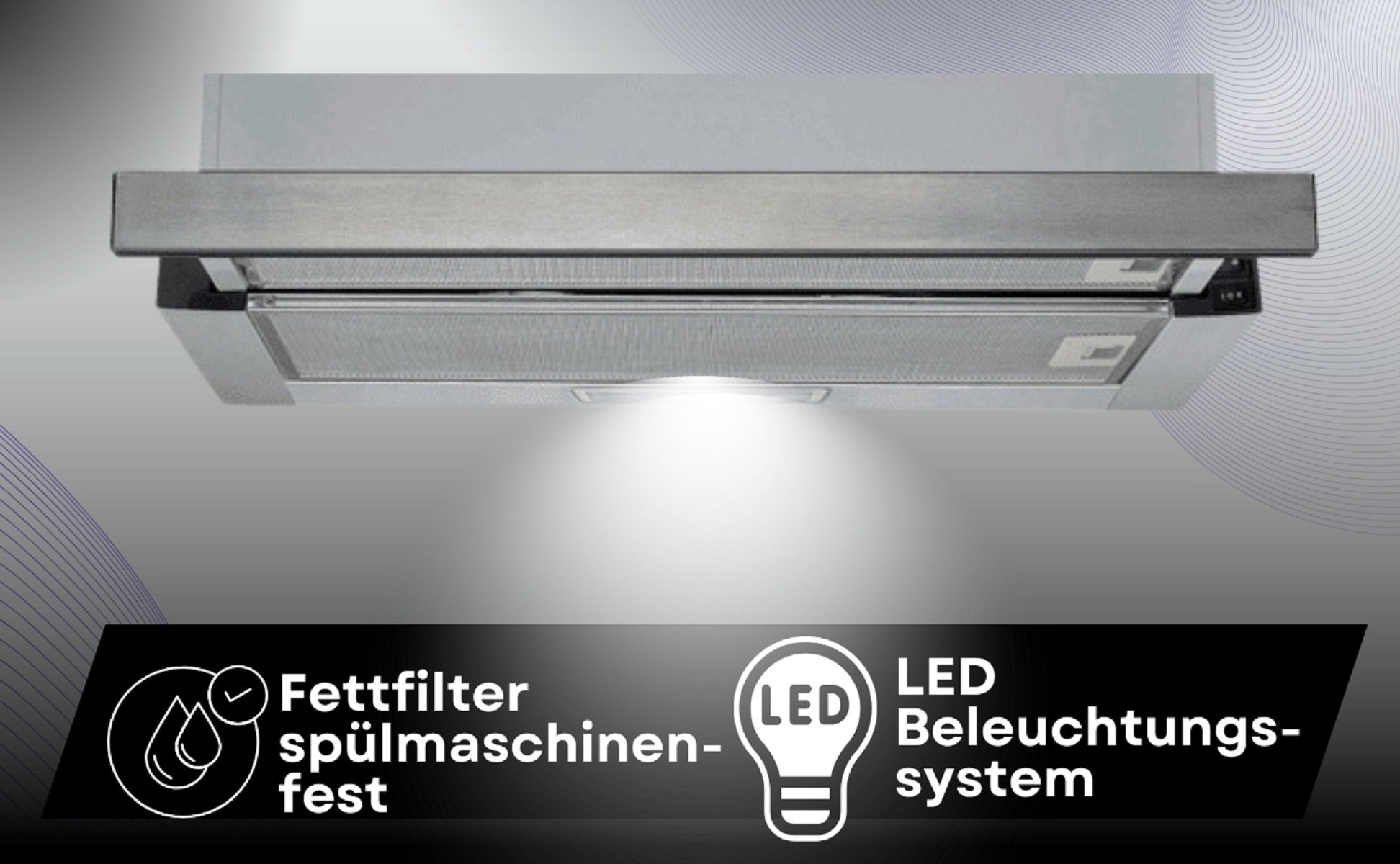 PKM Flachschirmhaube KHU-60EB 60cm Dunstabzugshaube ausziehbar Edelstahlblende