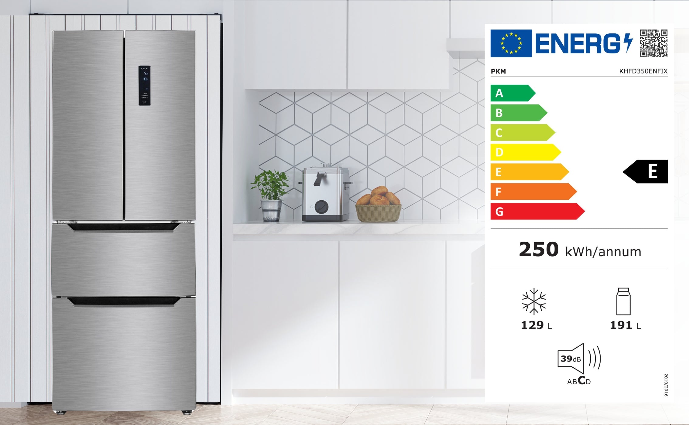 PKM KHFD350ENFIX Frenchdoor Kühlschrank – 320 L, NoFrost, TouchControl, Schubladen, Inox-Design