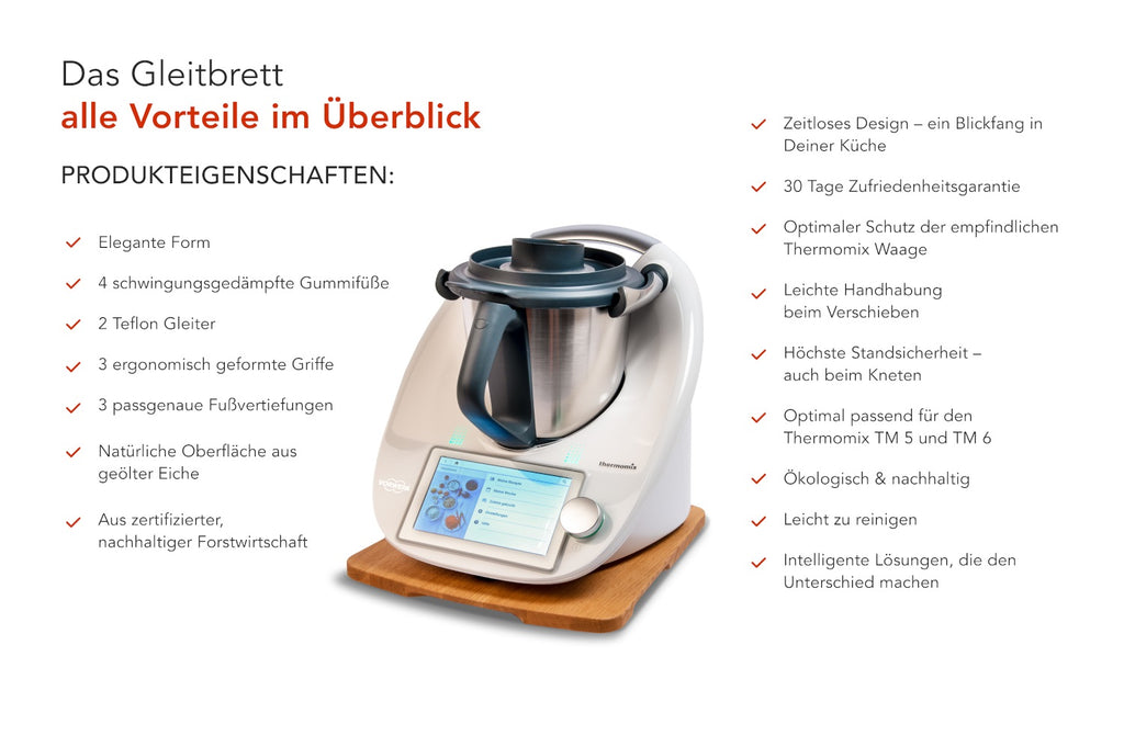 Gleitbrett für Thermomix TM6 aus geöltem Eichenholz, passend für TM6 & TM5