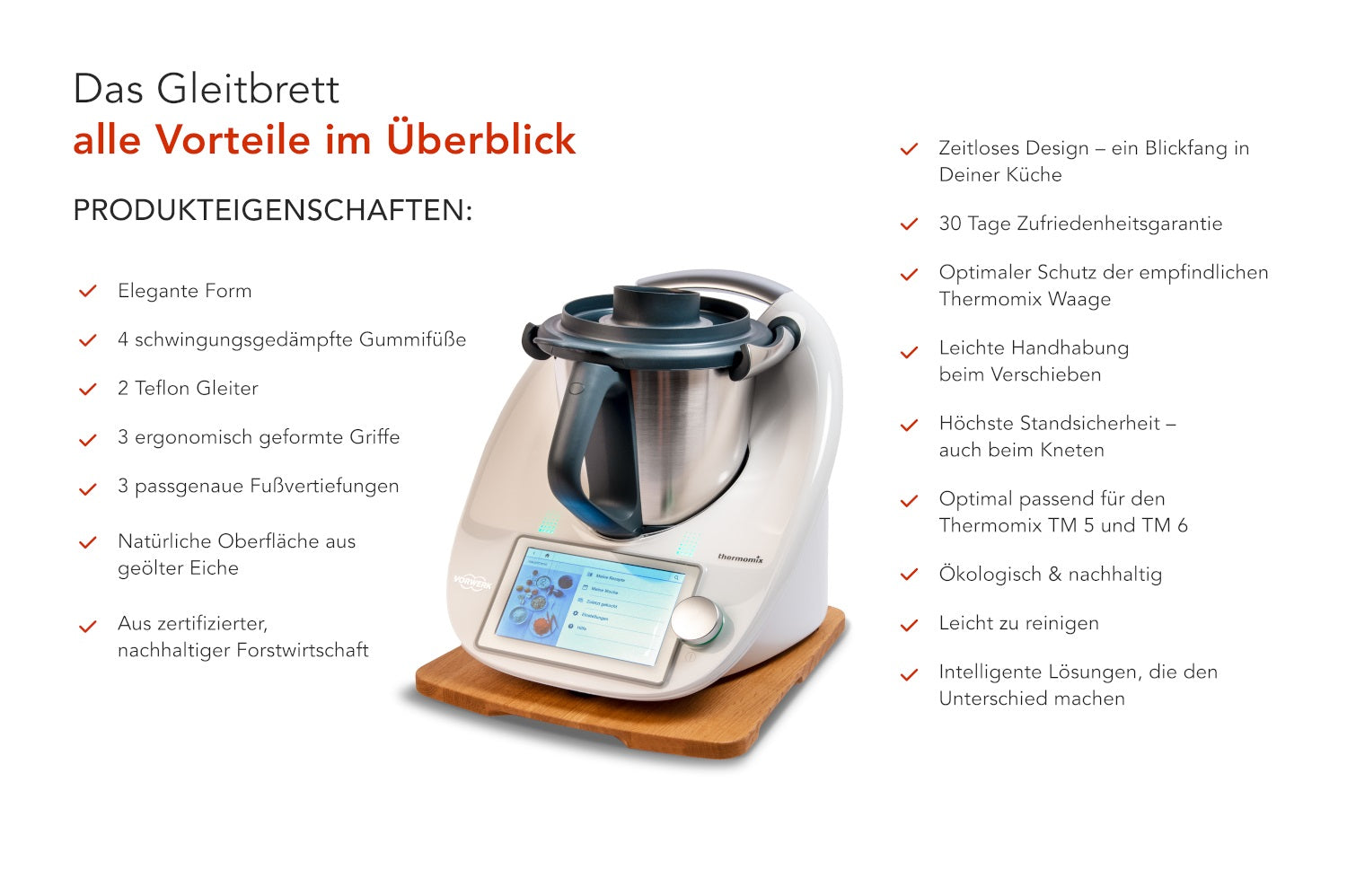Gleitbrett für Thermomix TM6 aus geöltem Eichenholz, passend für TM6 & TM5