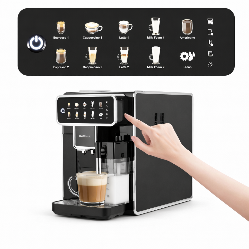 ChefRobot Espresso-Vollautomat, 4 Kaffeesorten, Touchscreen, 1,5 l, selbstreinigend