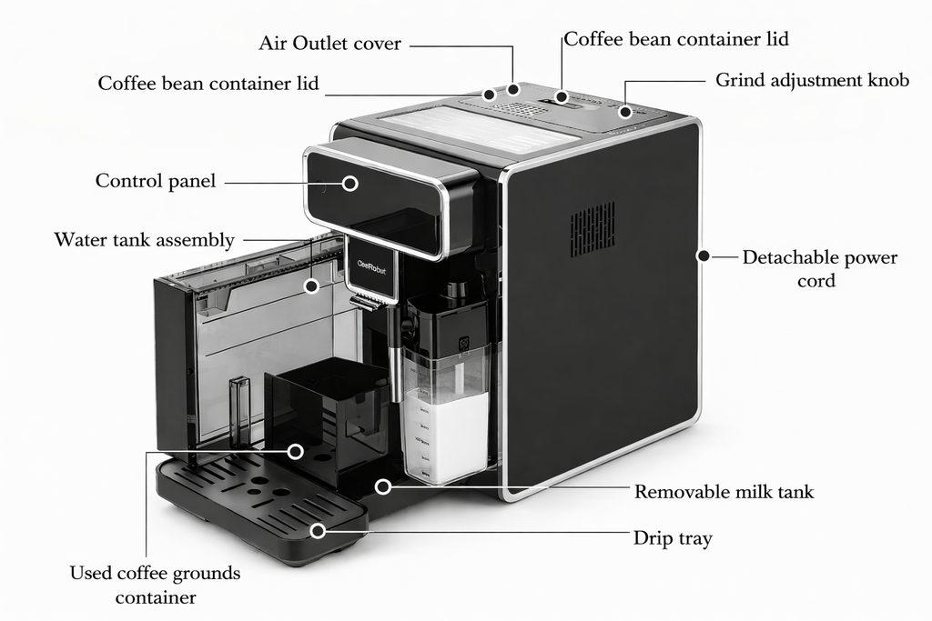 ChefRobot Espresso-Vollautomat, 4 Kaffeesorten, Touchscreen, 1,5 l, selbstreinigend